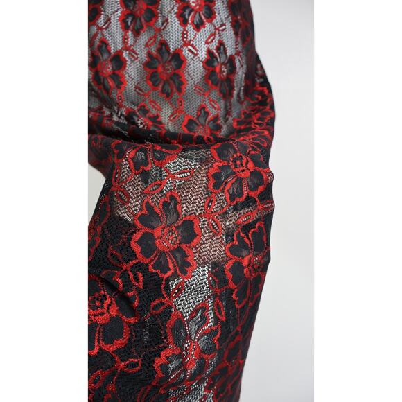 Vintage Escante Goth Slip Dress Medium Black Red Sheer Lace Dark Romantic Scene - Picture 9 of 12